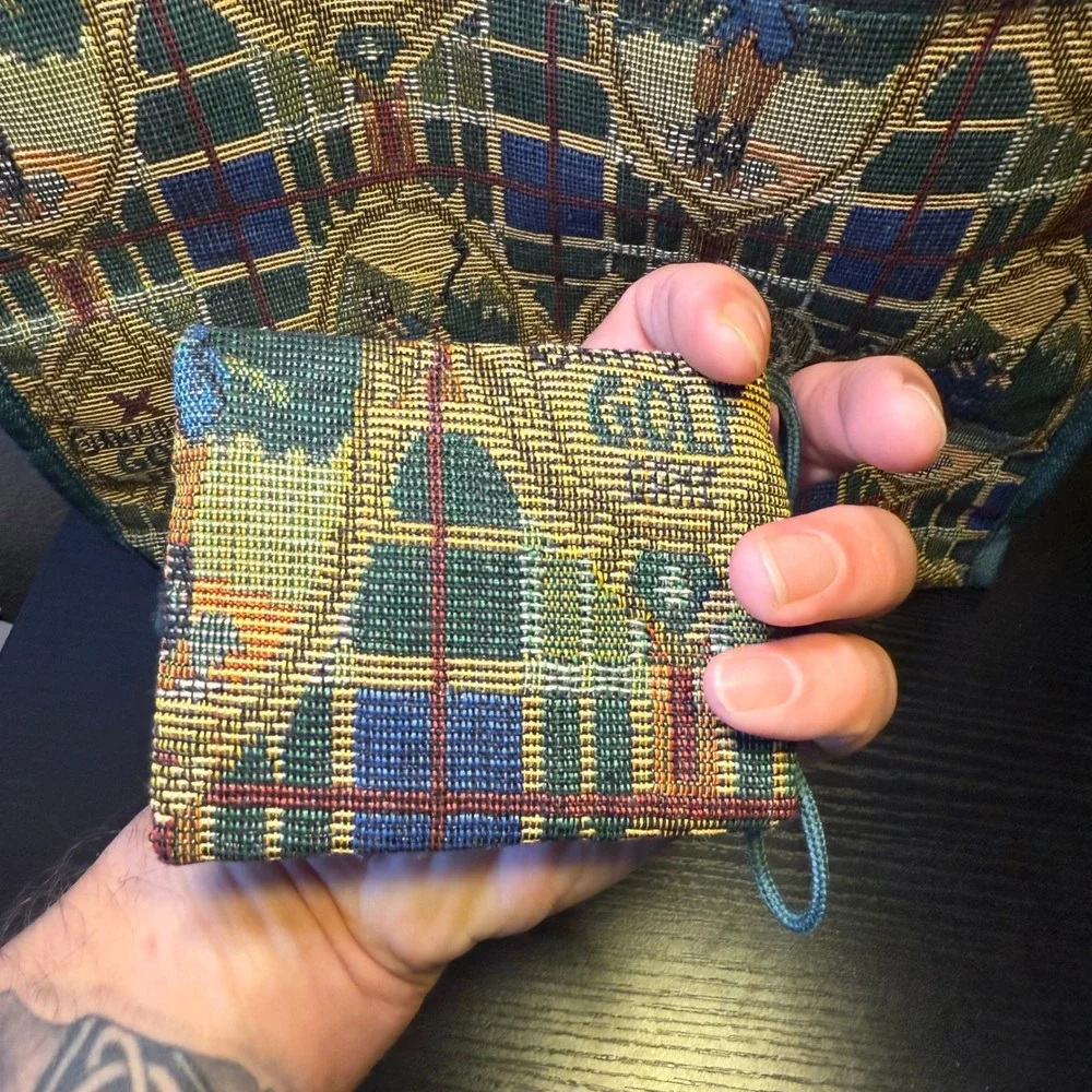 VTG 90s‎ Tapestry Golf Tournament Tote Bag & Coin Purse Pouch Plaid Large Purse